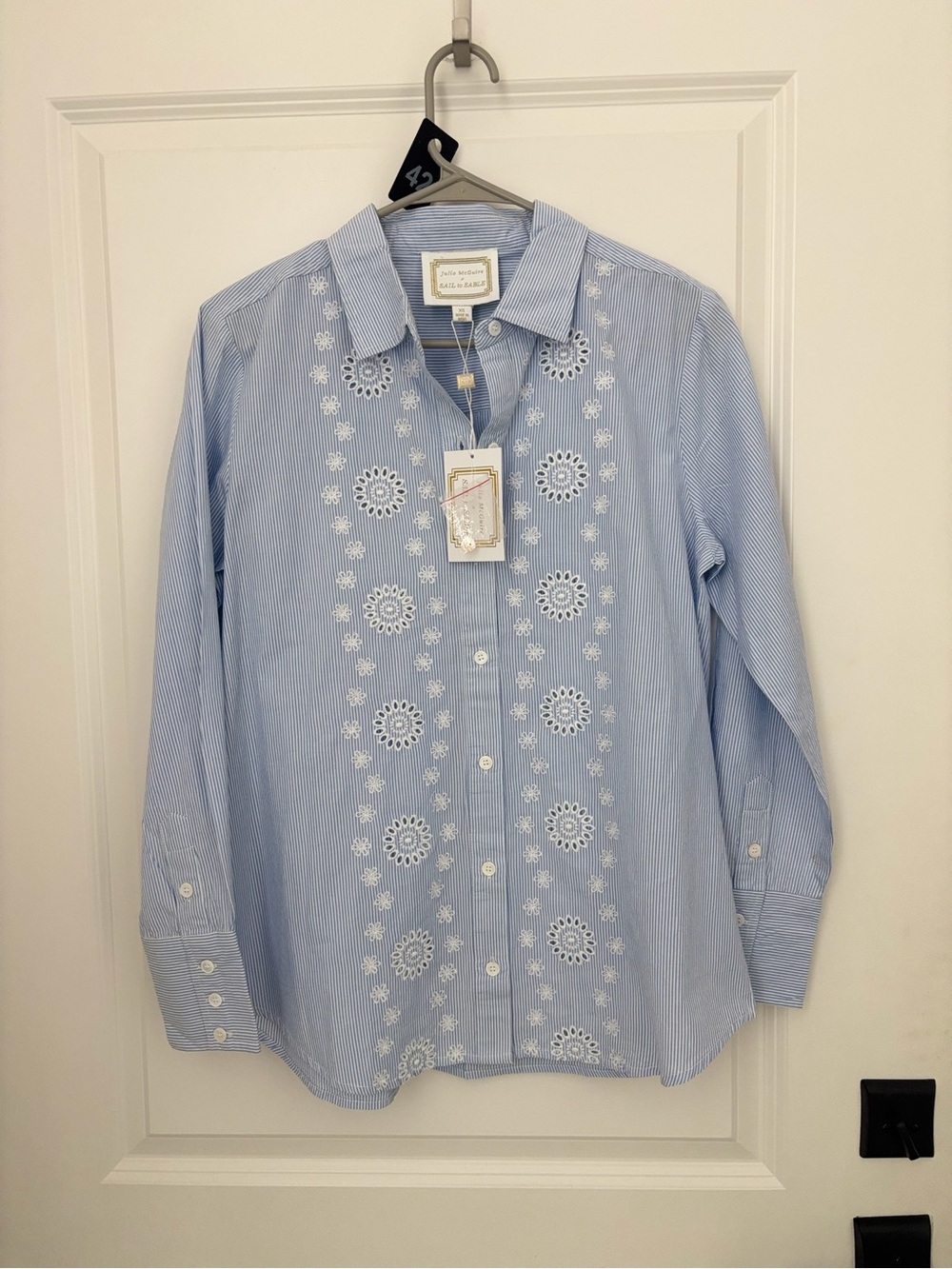 Sail to Sable Blue & White Stripe Embroidered Button Down